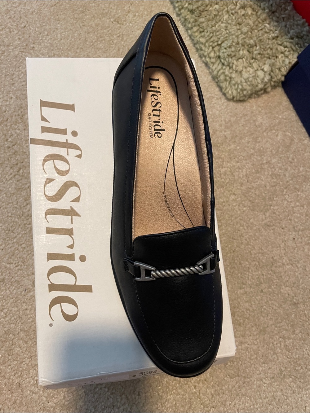 Life Stride Black Leather Loafer with Silver Bit Accent